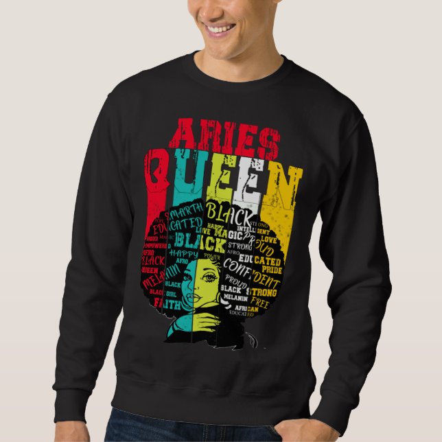 Sudadera Aries Queen Aries Pride  Black Woman Afro Horoscop (Anverso)