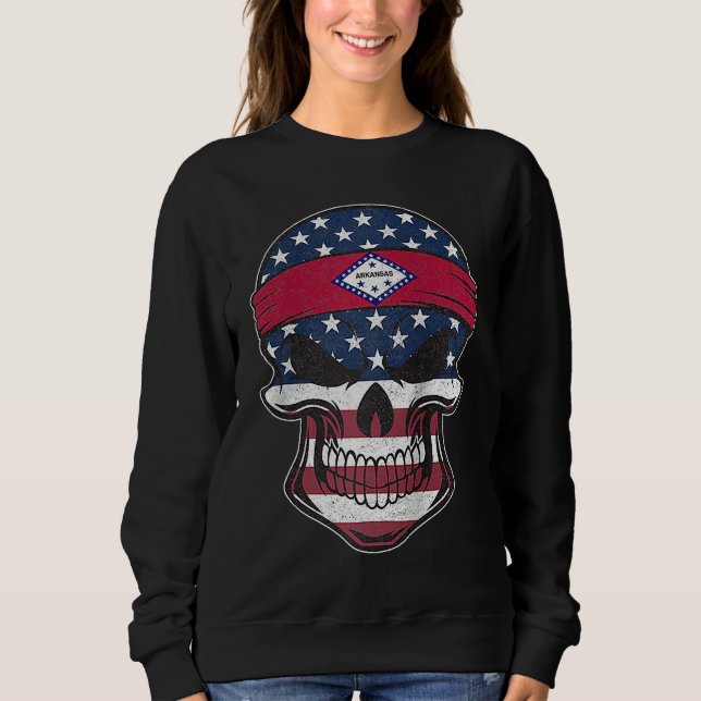 Sudadera Arkansas American Flag Skull  State Flag Arkansas  (Anverso)