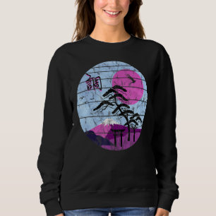 Sudadera Armonía retro japonesa Kanji Sunset Shinto Crane V