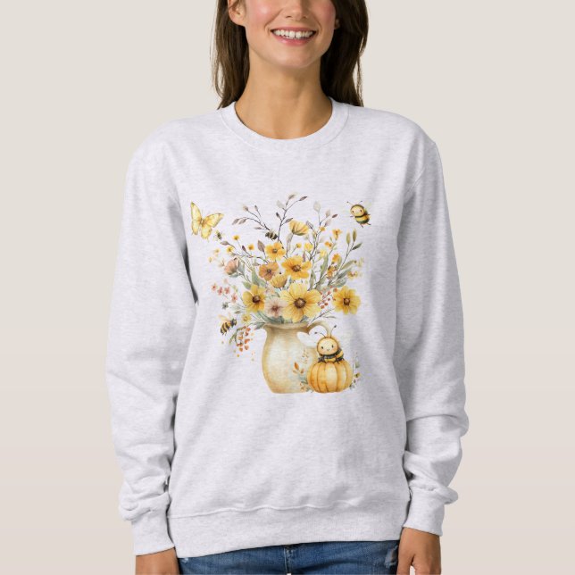 Sudadera Arreglo Floral de Otoño, Calabaza, Abejorro (Anverso)