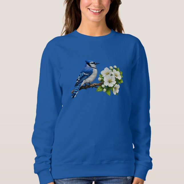 Sudadera Arrendajo Azul con Flores Blancas (Anverso)