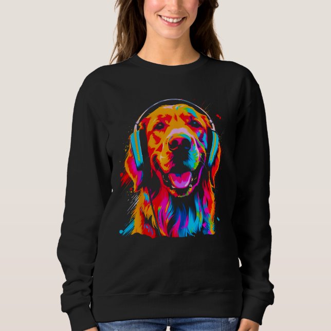 Sudadera Art Golden Retriever Dog DJ Headset (Anverso)