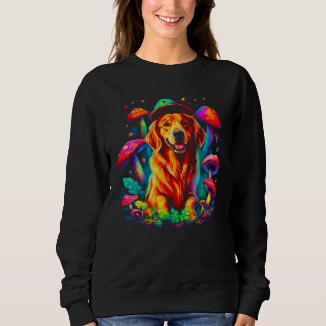 Sudadera Art Golden Retriever Dog Mushroom Psychedelic (Anverso)