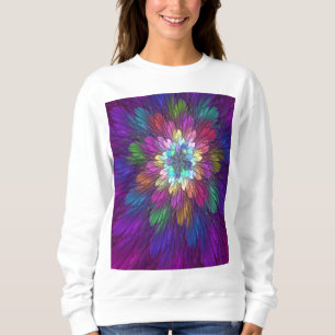 Sudadera Arte abstracto fractal de flor psicodélica colorid