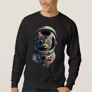 Sudadera Arte Acuarela de Gato Astronauta en el Espacio