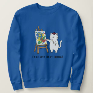 Sudadera Arte Colorido Gato Blanco Artista Azul Diseño Acog