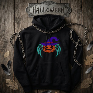 Sudadera Arte de calabaza de Halloween espeluznante, araña