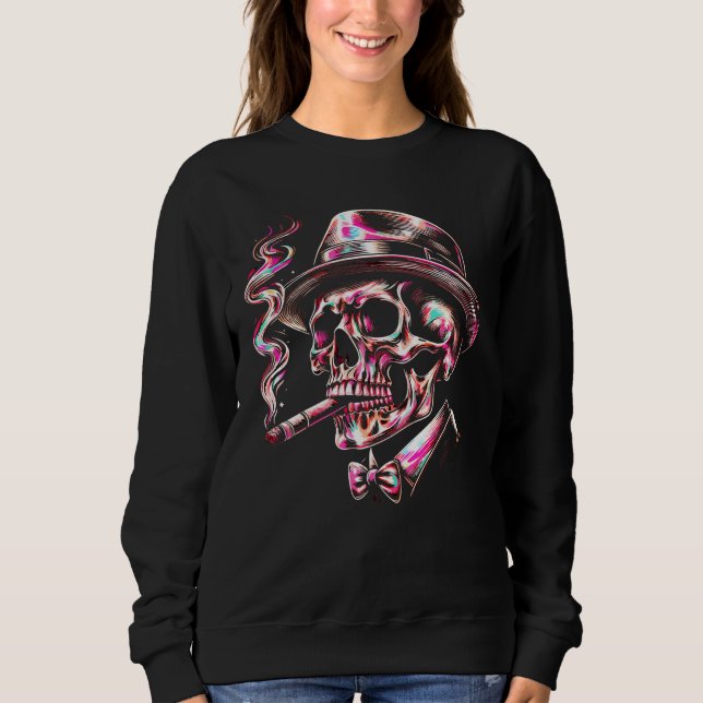 Sudadera Arte de Cigarro de Cráneo Colorido (Anverso)