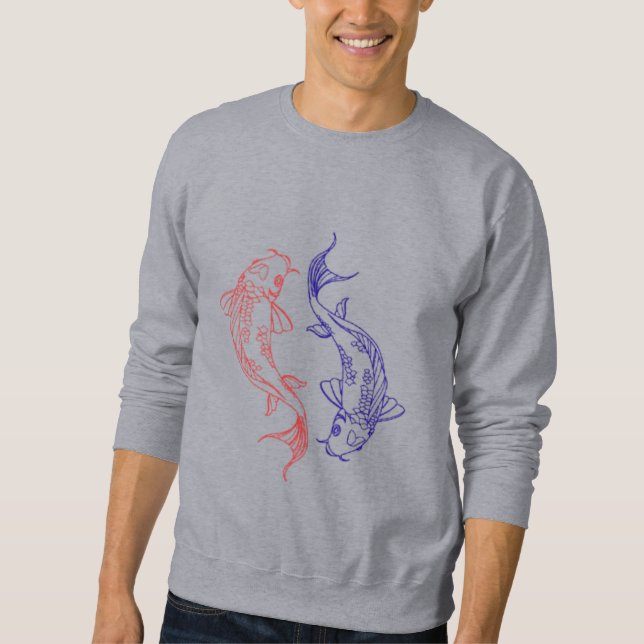 Sudadera arte de círculo de koi rojo y azul (Anverso)