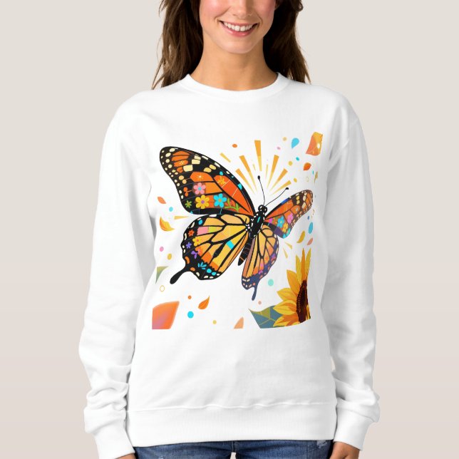 Sudadera Arte de explosión solar de mariposa monarca en mos (Anverso)