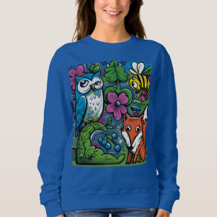 Sudadera Arte de graffiti de animales de bosque divertidos