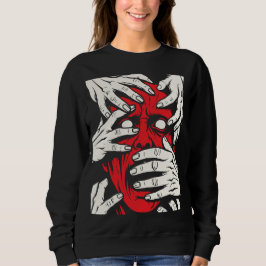 Sudadera Arte de Horror de Demonio Rojo con Manos Cubriendo