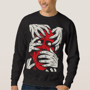 Sudadera Arte de Horror de Demonio Rojo con Manos Cubriendo