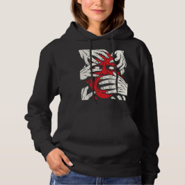 Sudadera Arte de Horror de Demonio Rojo Cubriendo Cara con 
