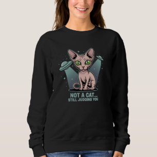 Sudadera Arte de humor alienígena OVNI gato Sphynx juzgando