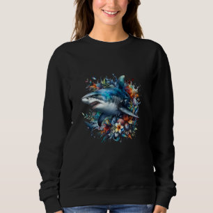 Sudadera Arte de impresión animal acuarela tiburón con flor