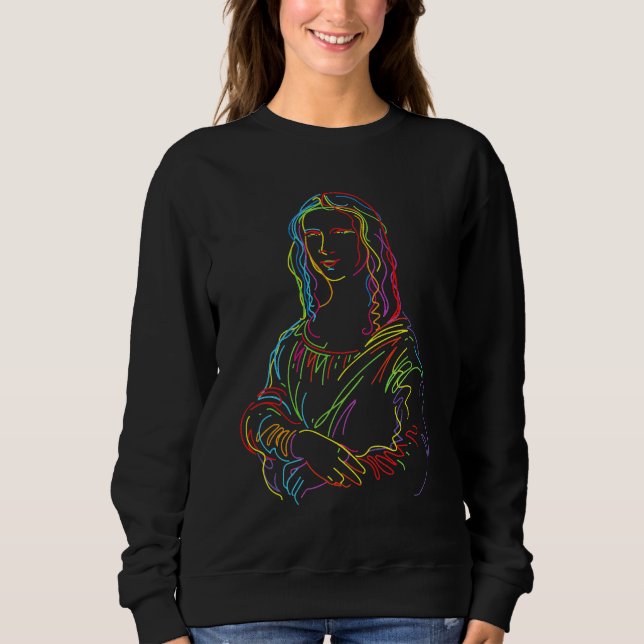 Sudadera Arte de línea abstracta de la Mona Lisa con neón (Anverso)