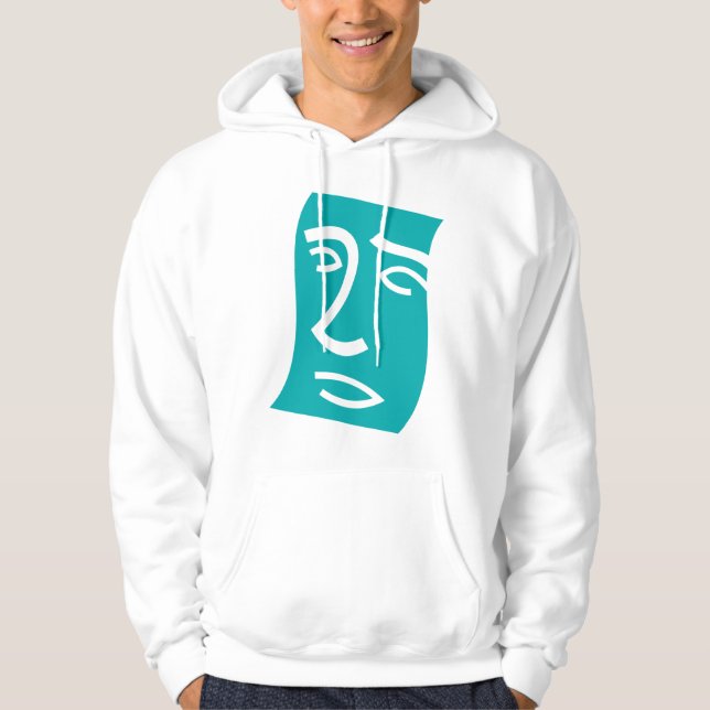 Sudadera Arte de línea de cara abstracta moderna en azul ve (Anverso)
