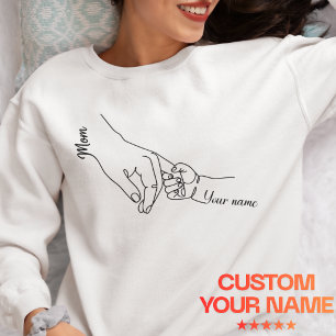 Sudadera Arte de línea personalizado de manos de mamá y niñ