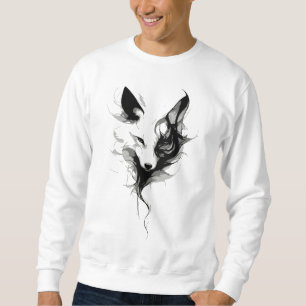 Sudadera Arte de lobo blanco elegante en tinta negra