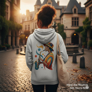 Sudadera Arte de mujer de jazz abstracto elegante con saxof