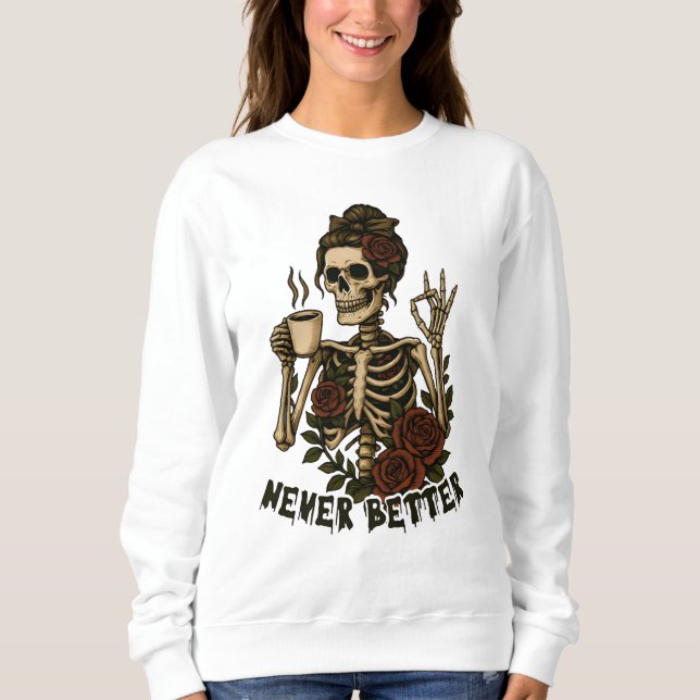 Sudadera Arte de Rosa Esqueleto de Café Antiguo (Anverso)