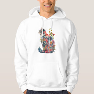 Sudadera Arte de silueta de gato floral fusión de la natura