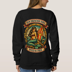 Sudadera Arte de tatuaje de sirena vintage Sun Drenche, par