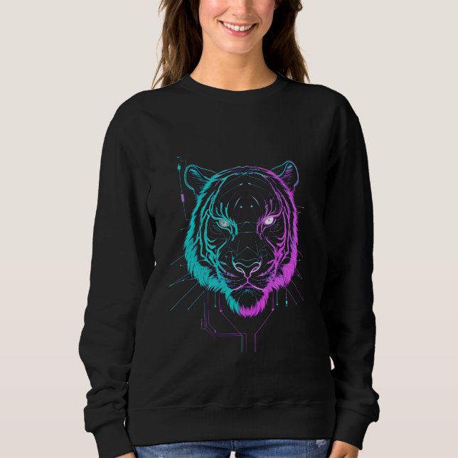 Sudadera Arte de tigre digital neón (Anverso)