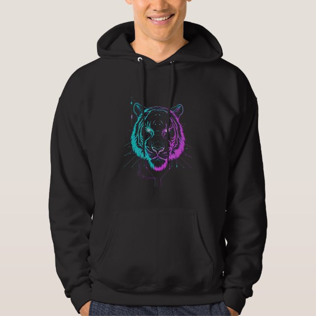 Sudadera Arte de tigre digital neón (Anverso)