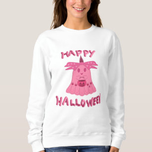 Sudadera Arte Digital Coquette Rosa Fantasma Feliz Hallowee