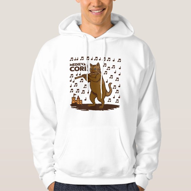 Sudadera Arte divertido de gato medieval tocando la flauta (Anverso)