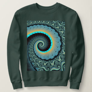 Sudadera Arte en espiral fractal abstracto azul turquesa na