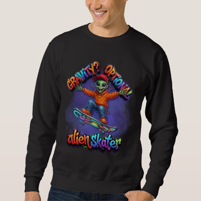 Sudadera Arte espacial de hoverboard de patinador alienígen (Anverso)