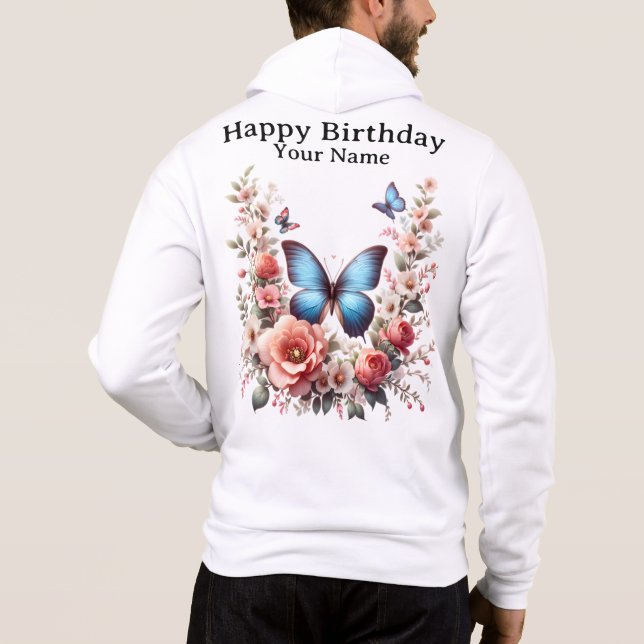 Sudadera Arte Floral de Mariposa Azul Personalizable-96279 (Reverso)