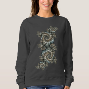 Sudadera Arte fractal abstracto beige azul claro espirales