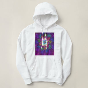 Sudadera Arte fractal abstracto de flor psicodélica colorid