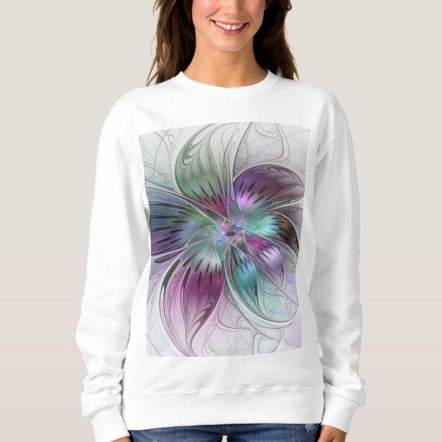 Sudadera Arte fractal floral abstracto colorido moderno (Anverso)