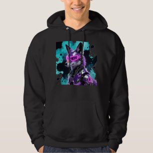 Sudadera Arte futurista neón de zorro cibernético