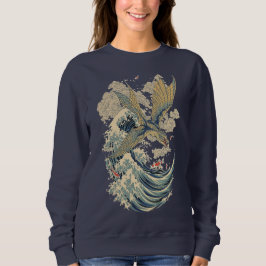 Sudadera Arte japonés de dragón volador y ola del océano