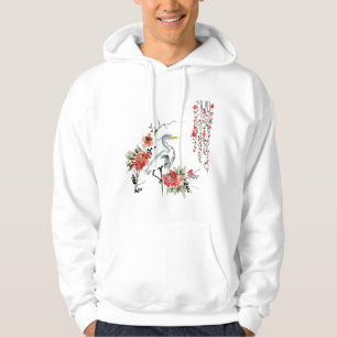 Sudadera Arte Japonés Grulla Pájaro Jardín Diseño Elegante