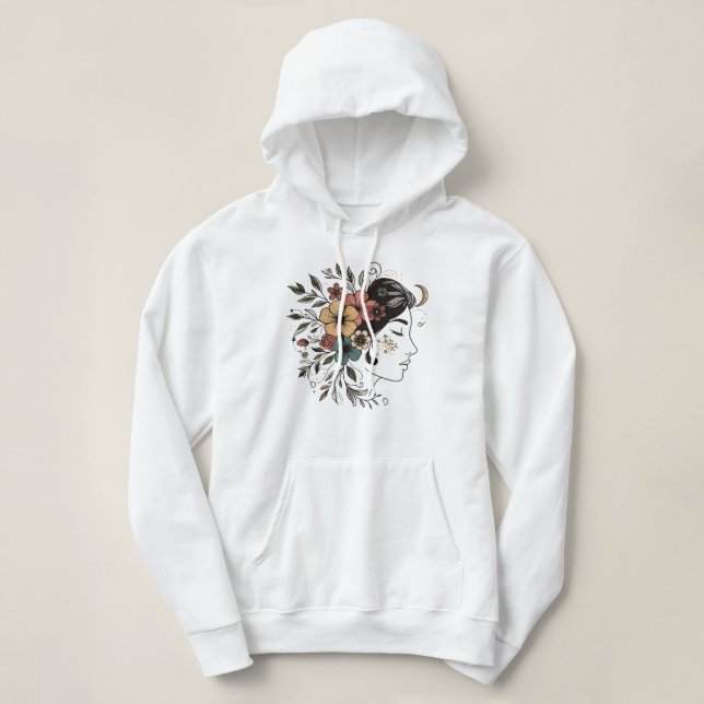 Sudadera Arte lineal de cara floral de niña  (Diseño del anverso)