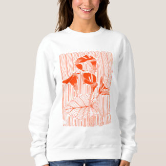Sudadera Arte lineal floral minimalista con plantas naranja