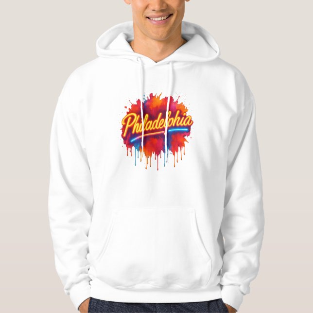 Sudadera Arte Philadelphia Neon Street - Colorido audaz (Anverso)