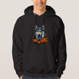 Sudadera Arte pop molinando perro Husky con calabazas Hallo