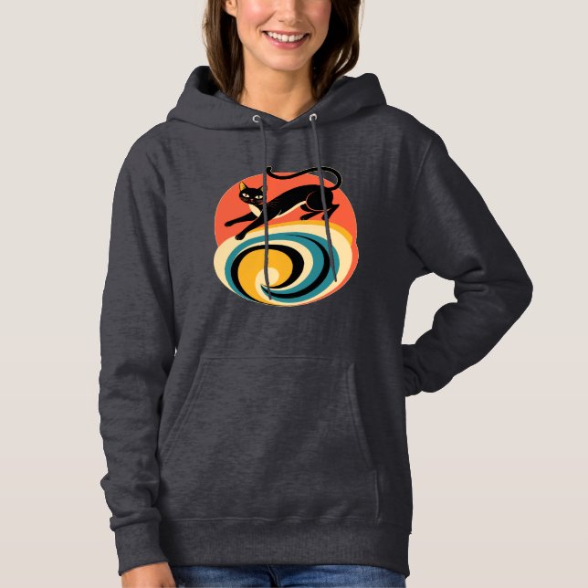 Sudadera Arte Retro de Gato Negro  (Anverso)
