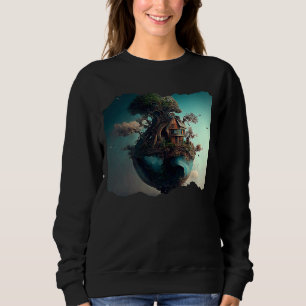 Sudadera Arte surrealista de la casa del árbol y la tierra