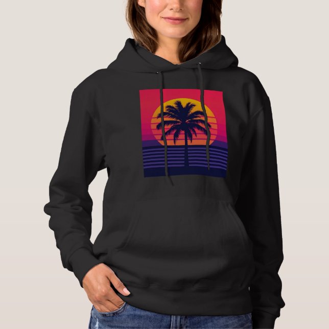Sudadera Arte Synthwave de Palma al Atardecer Retro de los  (Anverso)