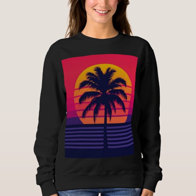 Sudadera Arte Synthwave de Palma al Atardecer Retro de los  (Anverso)