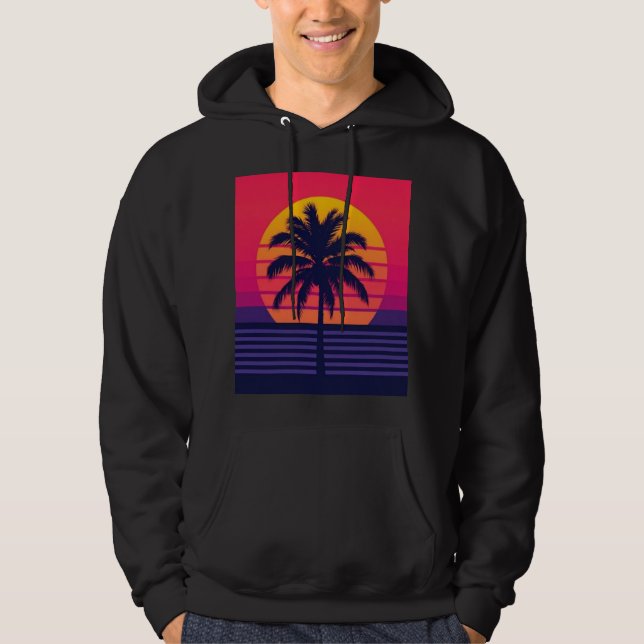 Sudadera Arte Synthwave de Palma al Atardecer Retro de los  (Anverso)